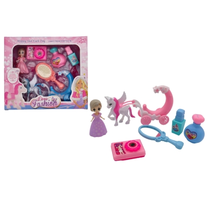 Poupee 9cm carosse+licorne+access