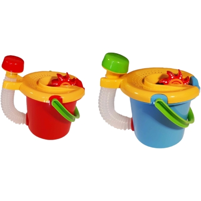 Seau � tuyau assorti en bleu et rouge