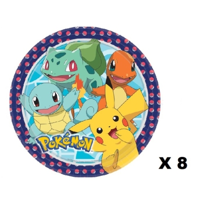 8 Assiettes Rondes Papier Pokemon 23 Cm