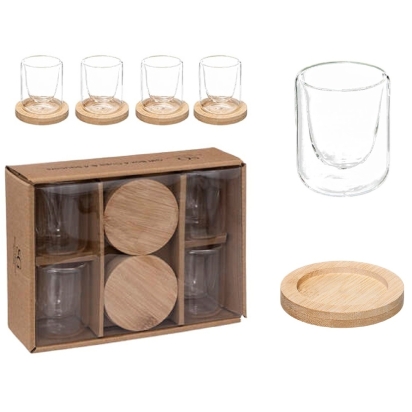 Coffret 4 Tasses Bamboo+Verre 8Cl