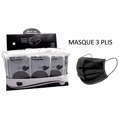 Masque 3 plis noirs par 10 pièces