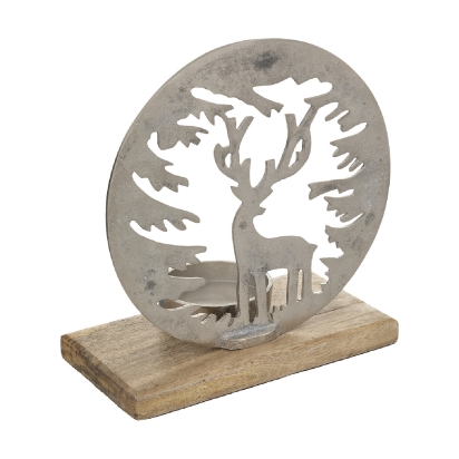 Déco Renne/forêt bois et métal 25cm
