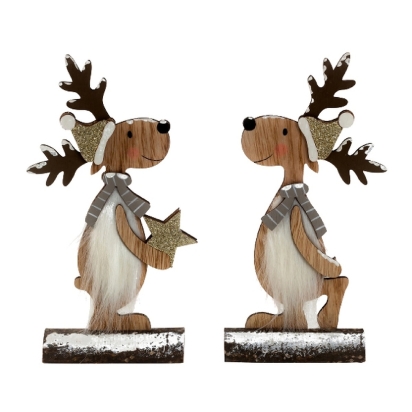 Xmas cerf sur morceau de bois h=24cm ass