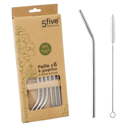 6 Pailles En Inox 21.5 Cm