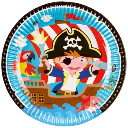 8 Assiettes rondes papier Pirate 23 cm