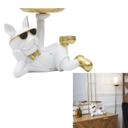 Statue Bulldog vide poche blanc