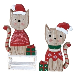 Décoration De Noël En Bois Chat 17Cm