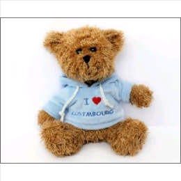 Peluche ourson avec pull bleu 15 cm