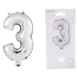 Ballon Foil Mini Chiffre 3 argent N16 pa