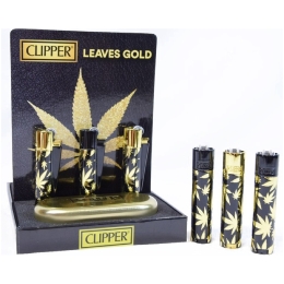 Briquet Clipper Metal Gold Feuilles Cann