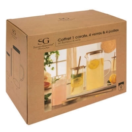 Coffret 1 pichet + 4 verres avec pailles